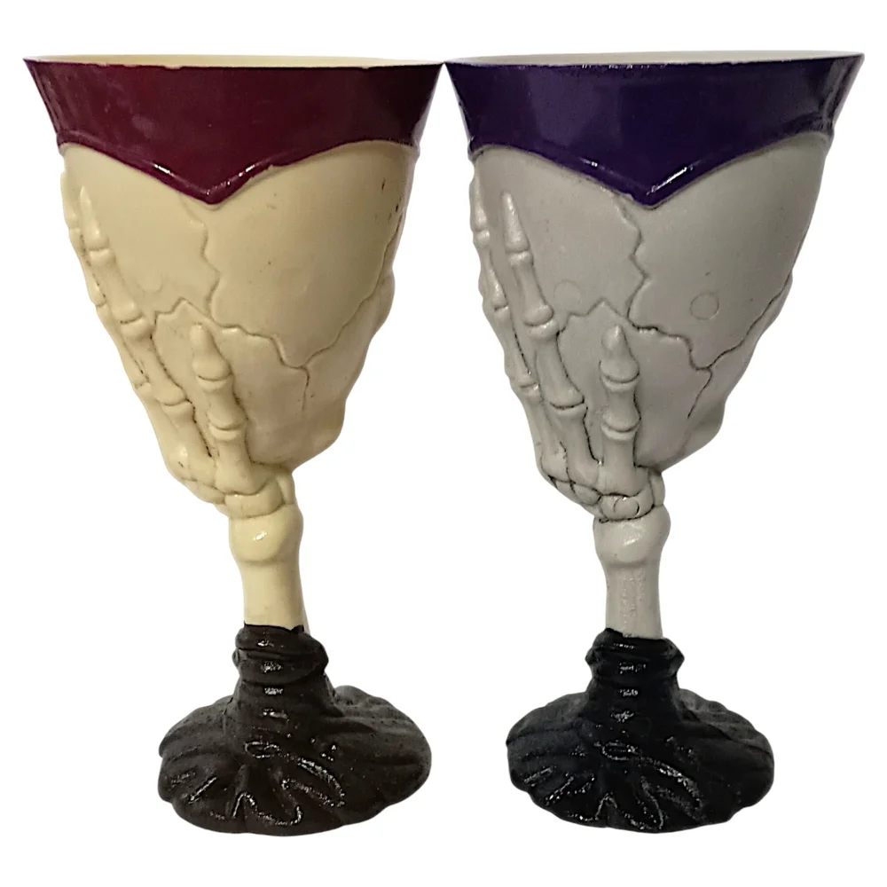 2‎ Easter Unlimited Skull Goblets Skeleton Wine Halloween Bones Cup Glasses Vtg